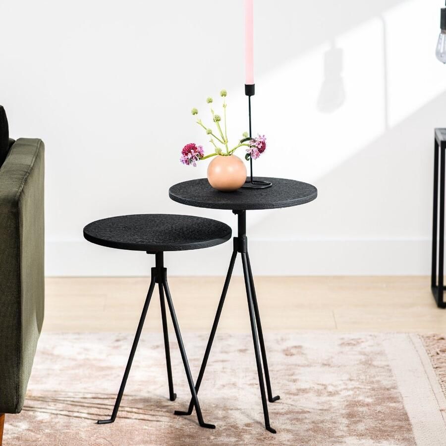 Dimehouse Bijzettafel Set van 2 Joya Rond Zwart Metallic