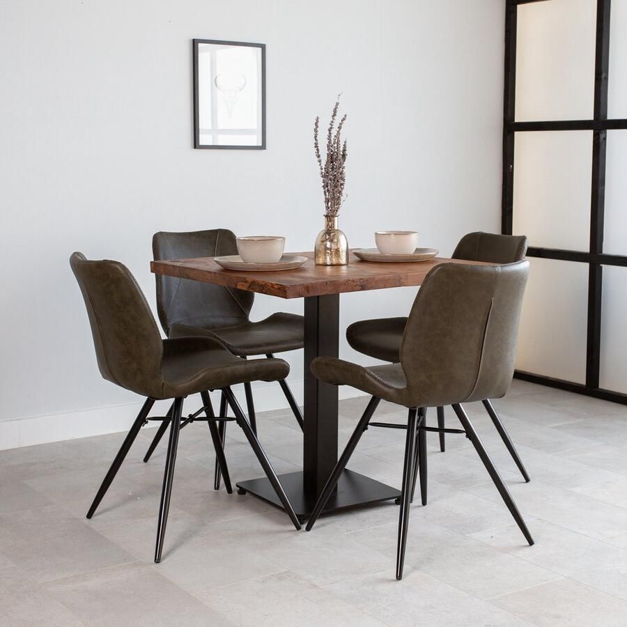 Dimehouse Bistrotafel Vierkant 90 x 90 cm Metaal Mangohout Eettafel