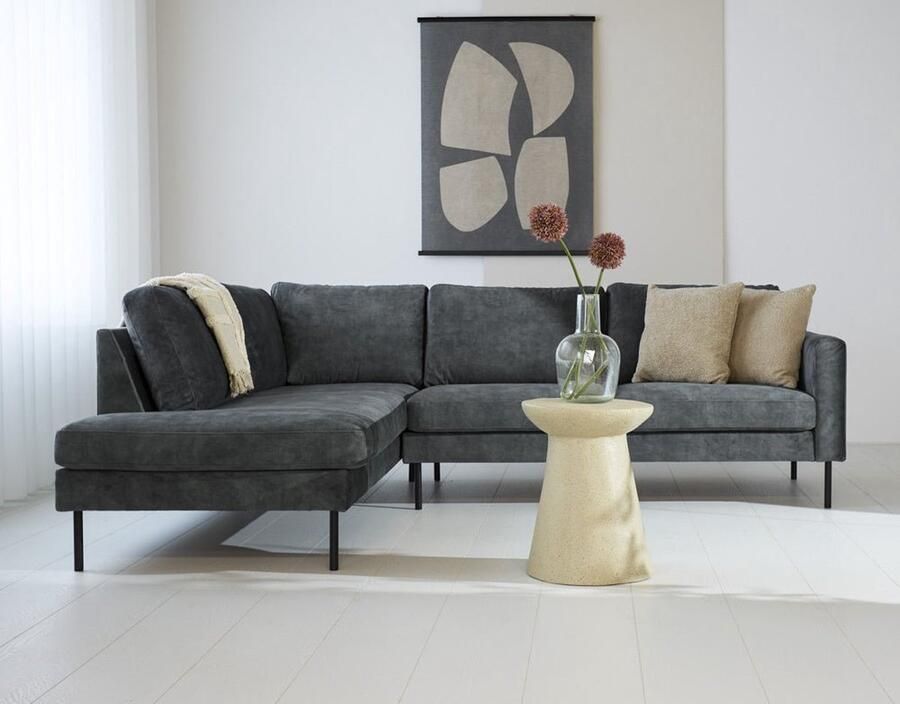 Dimehouse DeGeBe Hoekbank antraciet velvet hoge poten Gaya links Stof Industrieel 247 x 195 x 84 cm