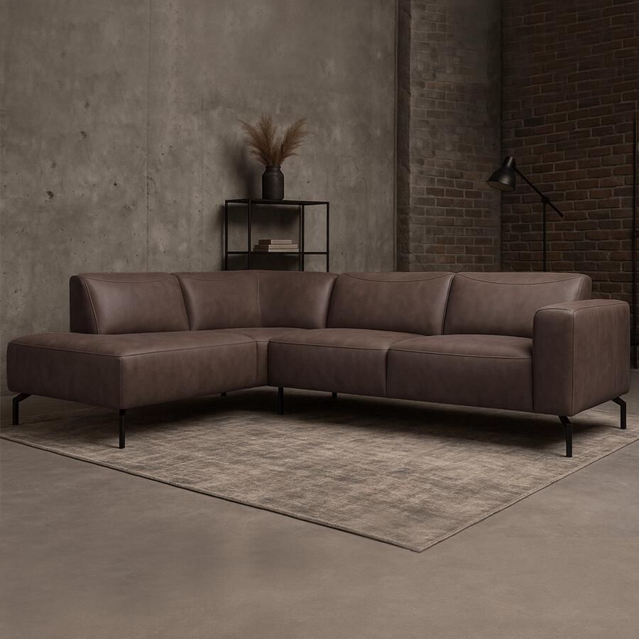 Dimehouse Lounge Hoekbank antraciet robuust eco-leer Barin links Stof Industrieel 275 x 210 x 77 cm - Foto 2