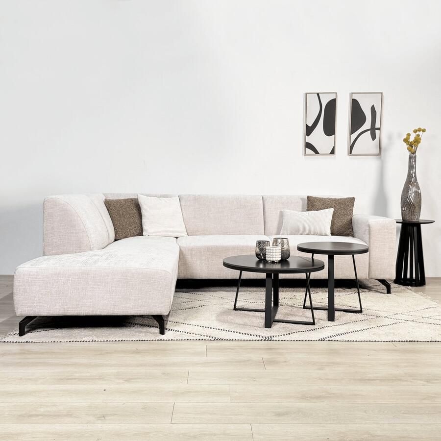 Dimehouse DeGeBe Hoekbank beige chenille stof met chaise longue links Manon Chenille Scandinavisch & Basic 274 x 210 x 84 cm