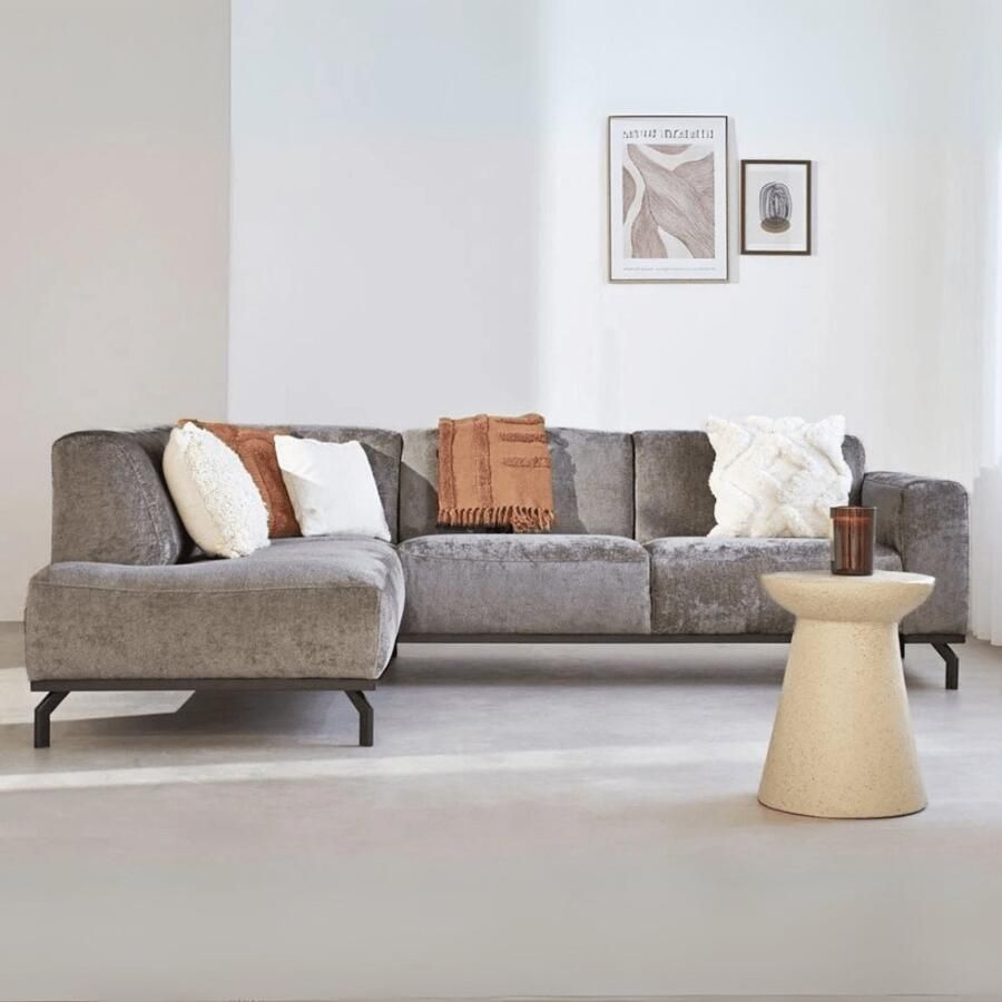Dimehouse Lounge Hoekbank met hoge poten taupe velvet Chloe links Stof Scandinavisch & Basic 256 x 188 x 77 cm