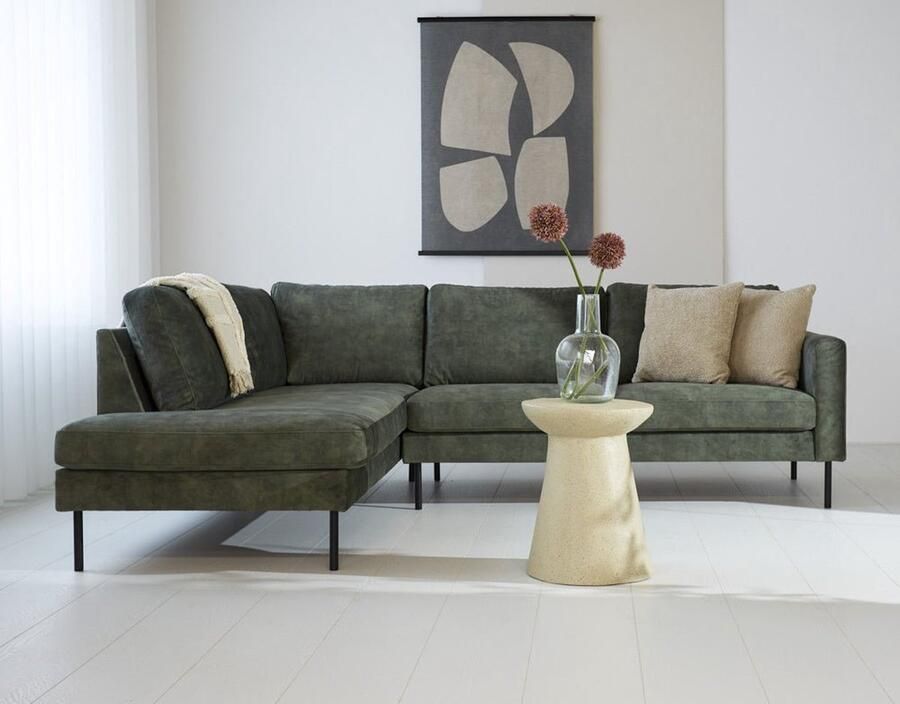 Dimehouse DeGeBe Hoekbank groen velvet hoge poten Gaya links Stof Industrieel 247 x 195 x 84 cm