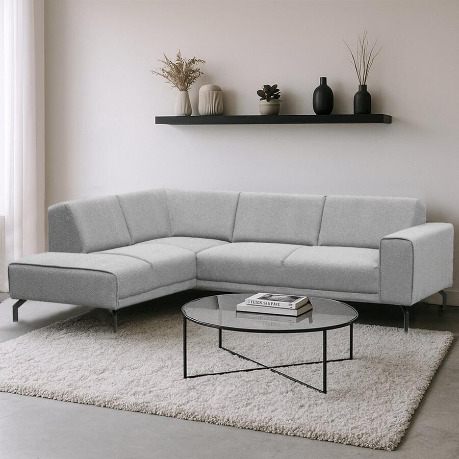 Dimehouse DeGeBe Hoekbank Maël bouclé stof in grijze kleur links Stof Scandinavisch & Basic 275 x 81 x 210 cm