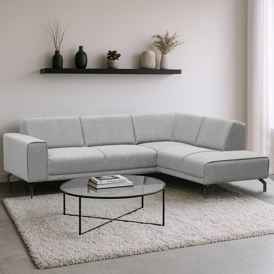 Dimehouse DeGeBe Hoekbank Maël bouclé stof in grijze kleur rechts Stof Scandinavisch & Basic 275 x 81 x 210 cm