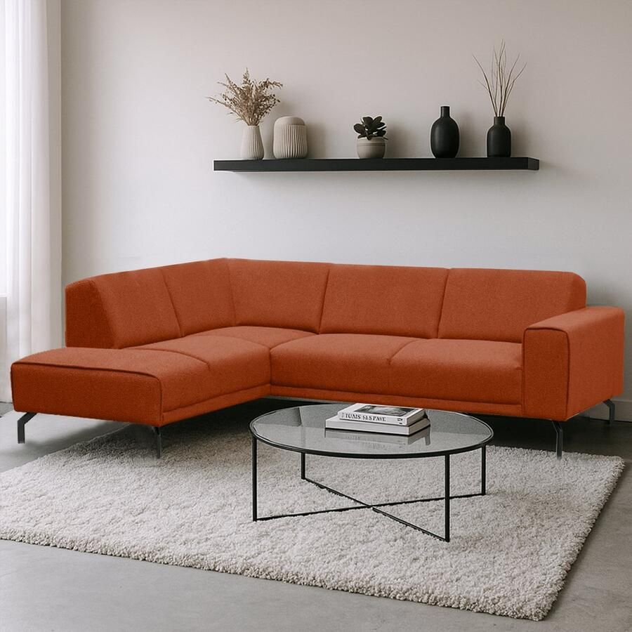 Dimehouse DeGeBe Hoekbank Maël bouclé stof in terracotta kleur links Stof Scandinavisch & Basic 275 x 81 x 210 cm