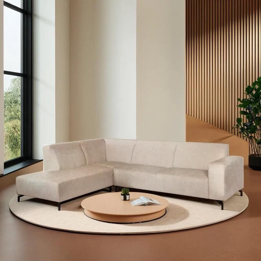 Dimehouse DeGeBe Hoekbank met chaise longue beige chenille stof Manon links Chenille Scandinavisch & Basic 274 x 210 x 84 cm - Foto 3