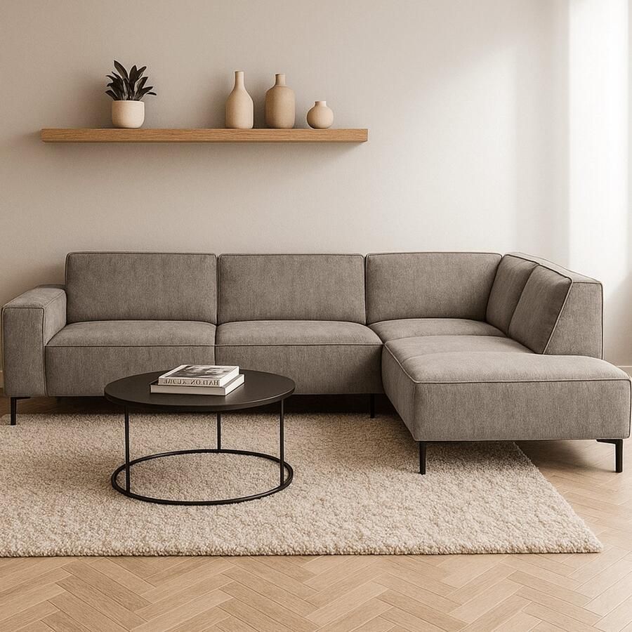 Dimehouse Lounge Hoekbank Ravi – Chenille Gemêleerd Grijs – Rechts Stof Scandinavisch & Basic 262 x 83 x 195 cm