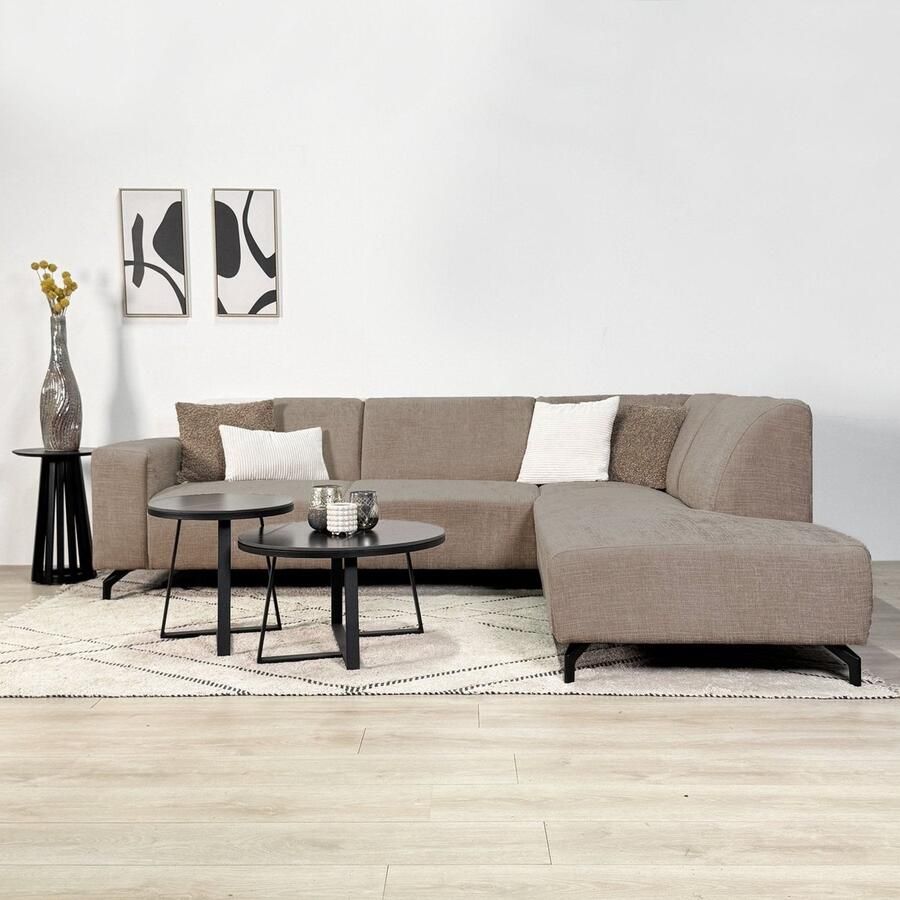 Dimehouse DeGeBe Hoekbank met chaise longue taupe chenille stof Manon rechts Chenille Scandinavisch & Basic 274 x 210 x 84 cm