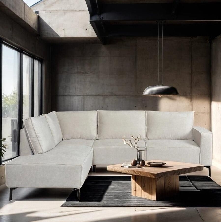 Dimehouse Lounge Hoekbank Yara met chaise longue chenille beige -links Stof Scandinavisch & Basic 265 x 210 x 84 cm - Foto 2