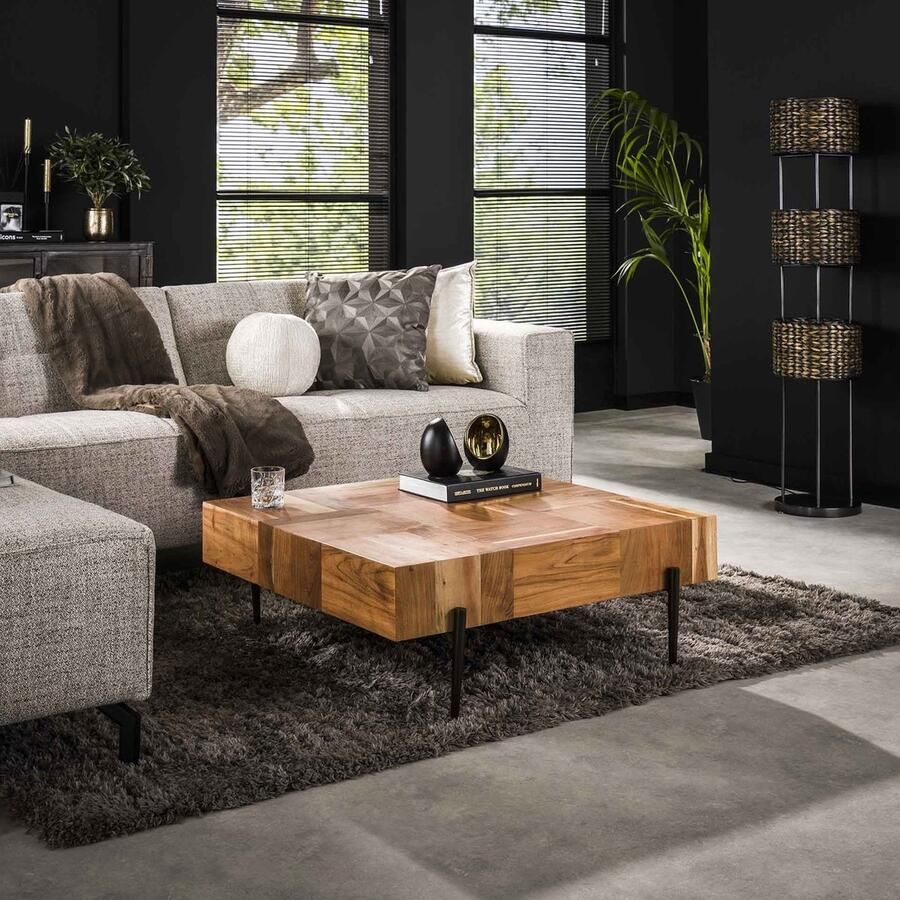 Dimehouse DH Interior Industriële Salontafel Daantje Vierkant Acaciahout 90x90 cm 90 x 90 x 35 cm Hout Industrieel Vierkant - Foto 2