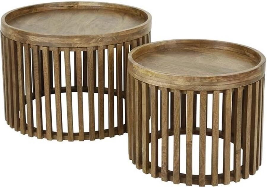 Dimehouse DH Interior Ronde Salontafel Set van 2 Tory Mangohout Ø65-Ø50 cm 65 x 65 x 40 cm Hout Landelijk Rond