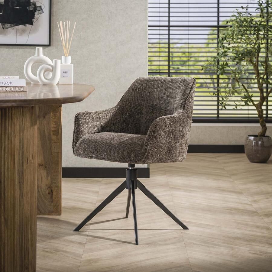Dimehouse DH Interior Set van 2 eetkamerstoelen Chia Rich Stof Taupe Draaibaar Boucle Modern