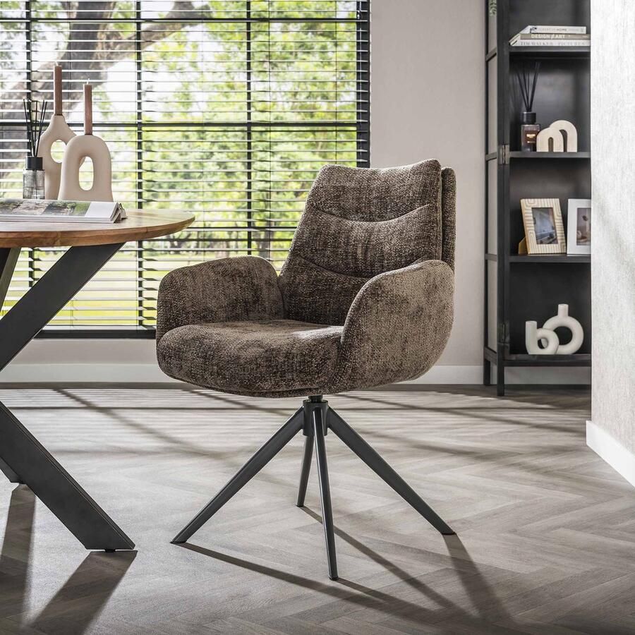 Dimehouse DH Interior Set van 2 Draaibare Eetkamerstoelen Lilly Taupe Met Armleuningen Stof Hotel Chique|Modern