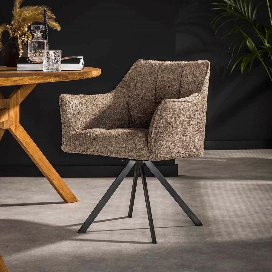 Dimehouse DH Interior Set van 2 Eetkamerstoelen Lino Bouclé Taupe Draaibaar Stof taupe Industrieel