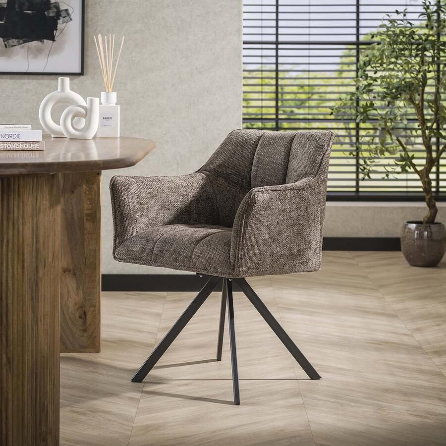 Dimehouse DH Interior Set van 2 Eetkamerstoelen Lino Chenille Stof Rich Taupe Draaibaar Velvet Modern