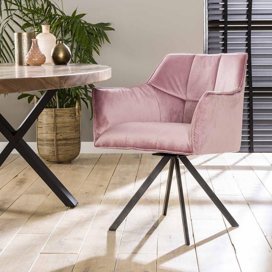 Dimehouse DH Interior Set van 2 Eetkamerstoelen Lino Velvet Roze Draaibaar Velours roze Industrieel