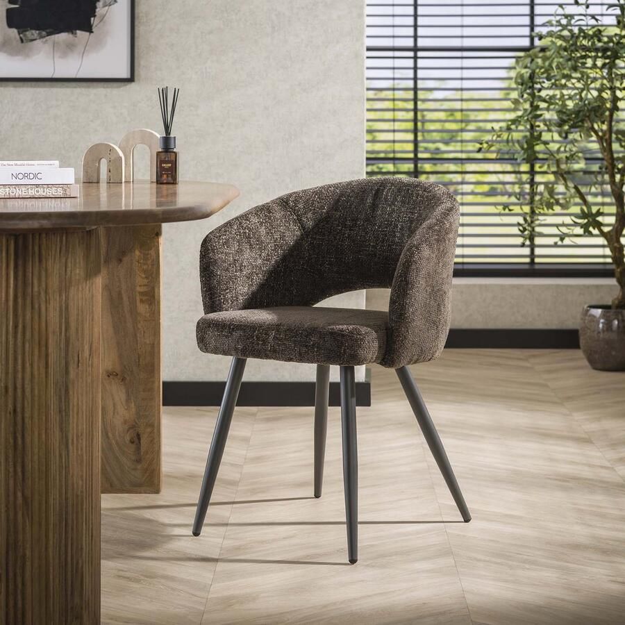 Dimehouse DH Interior Set van 2 eetkamerstoelen met armleuning Ole Tissee Cargo Bruin Geweven stof Modern