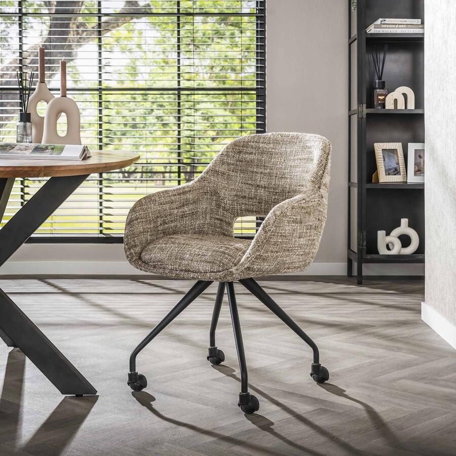 Dimehouse DH Interior Set van 2 Eetkamerstoelen Met Wieltjes Springo Draaibaar Eagle Stof Zand Stof Modern