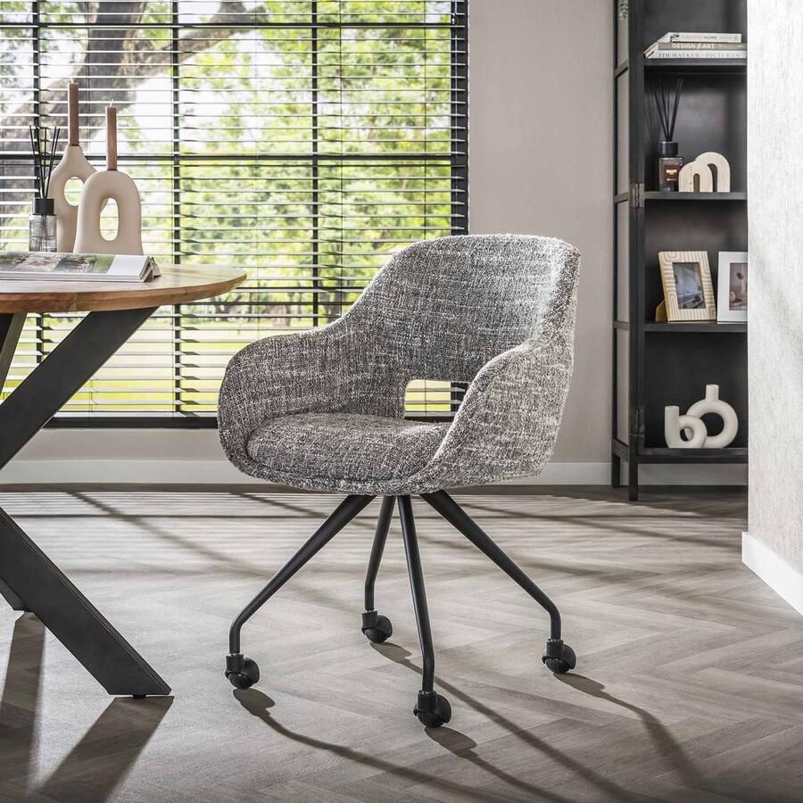 Dimehouse DH Interior Set van 2 Eetkamerstoelen Met Wieltjes Springo Draaibaar Eagle Stof Staalgrijs Eagle staalgrijs Modern