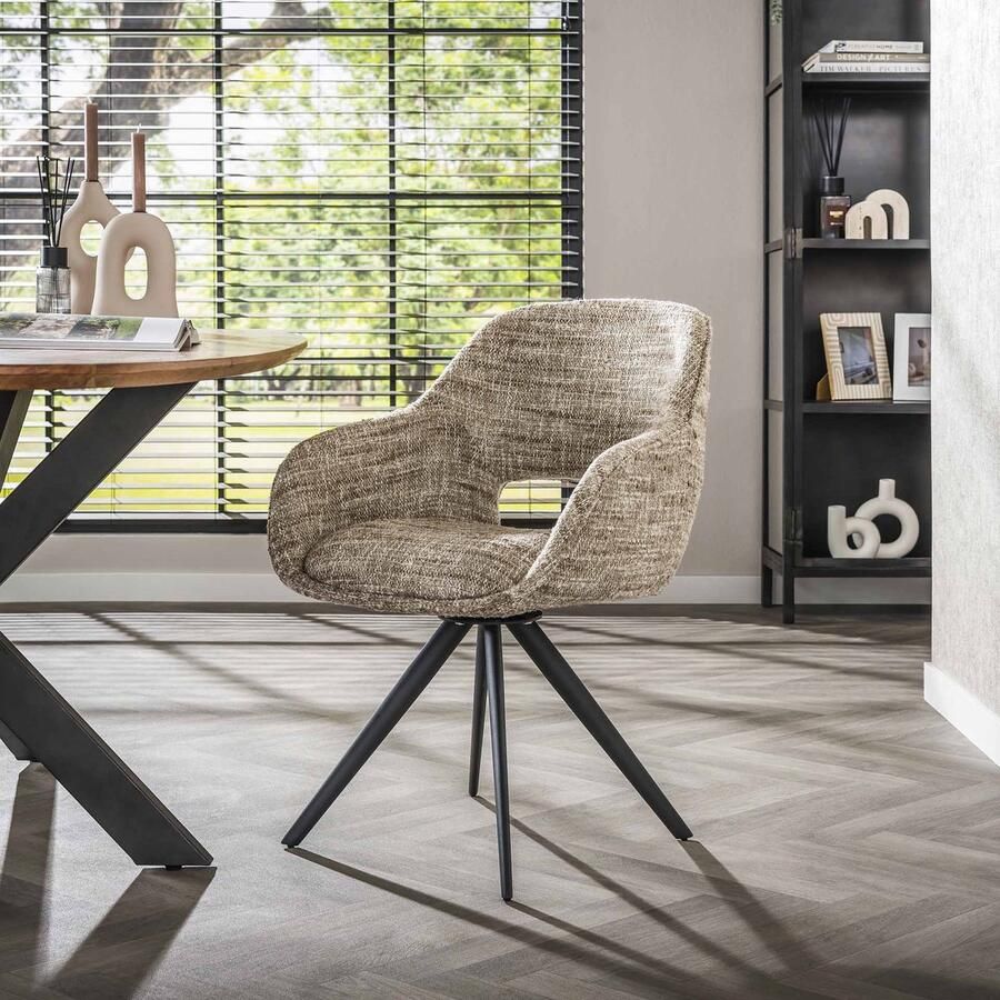 Dimehouse DH Interior Set van 2 Eetkamerstoelen Springo Draaibaar Eagle Stof Zand Stof Modern