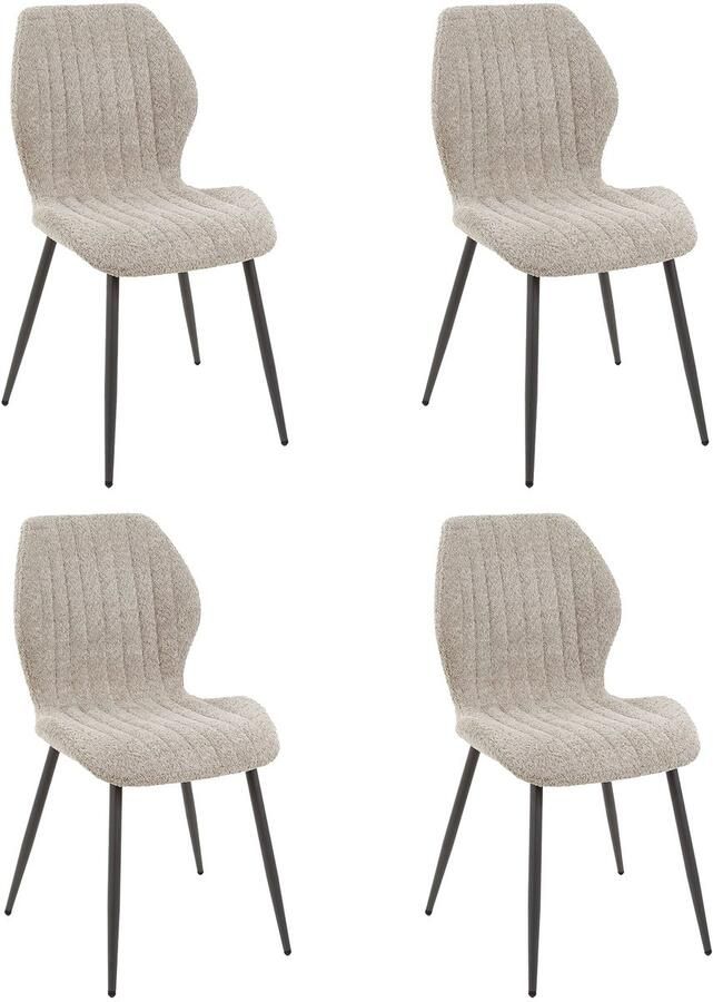 Dimehouse DH Interior Set van 4 eetkamerstoelen Luna Bouclé Zand Stof zand Scandinavisch & Basic