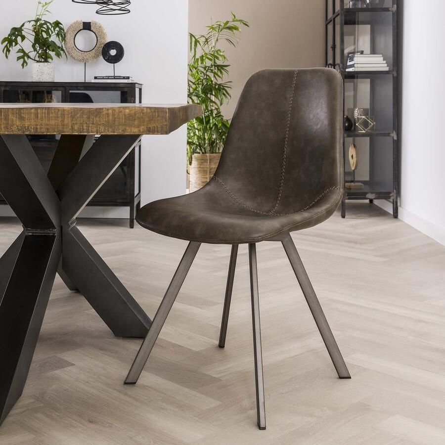 Dimehouse DH Interior Set van 4 Eetkamerstoelen Siena Saddle PU taupe Kunstleer Industrieel