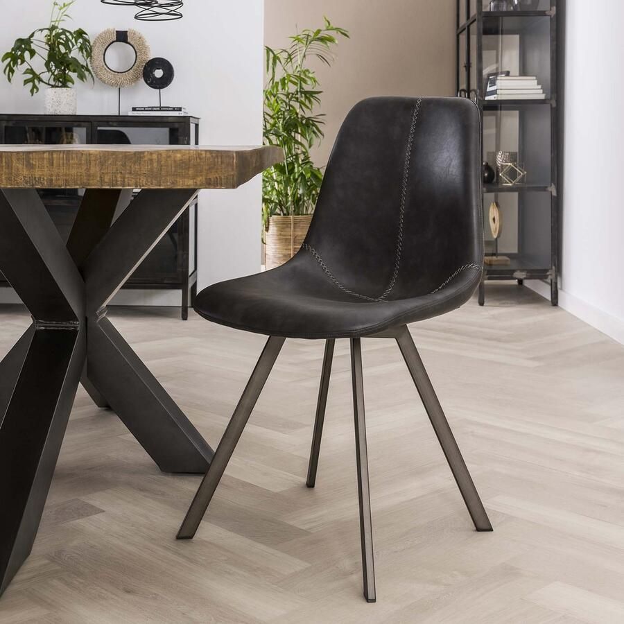 Dimehouse DH Interior Set van 4 Eetkamerstoelen Siena Saddle PU zwart Kunstleer Industrieel