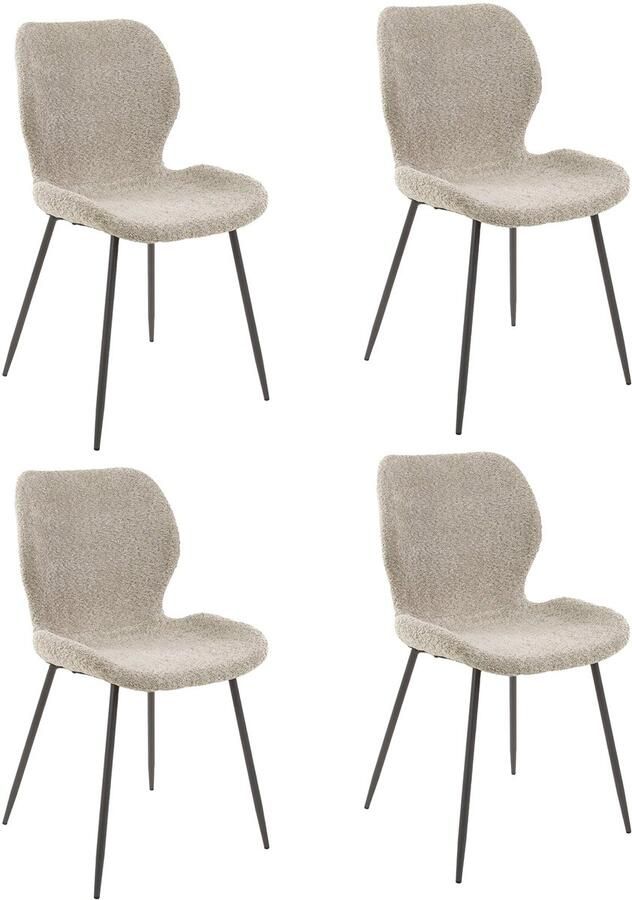 Dimehouse DH Interior Set van 4 eetkamerstoelen Argo Bouclé zand Stof zand Industrieel