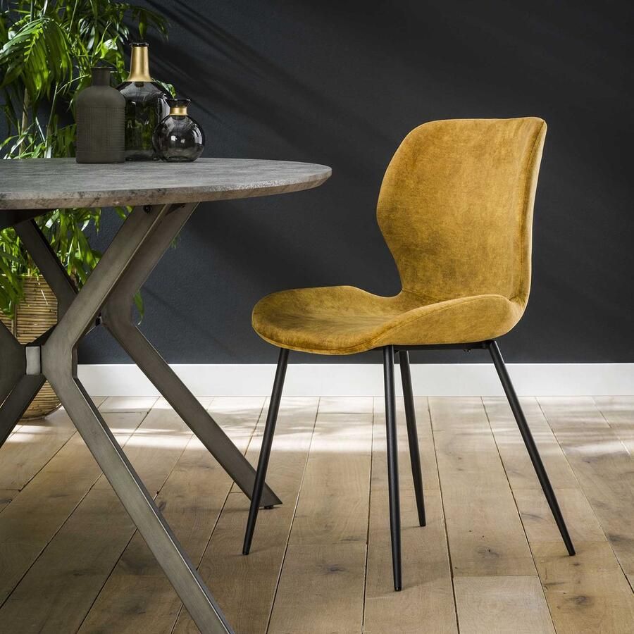Dimehouse DH Interior Set van 4 moderne eetkamerstoelen Argo Velours goud Velours goud Modern - Foto 2