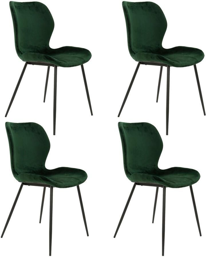 Dimehouse DH Interior Set van 4 moderne eetkamerstoelen Argo Velours Groen Velours groen Modern