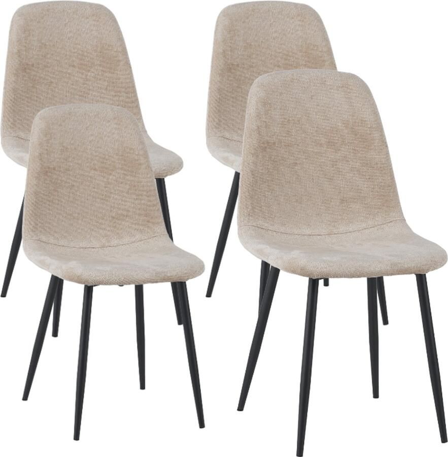 Dimehouse DH Interior Set van 4 Scandinavische Eetkamerstoelen Beige Chenille Stof Swift Zonder Armleuningen Chenille Scandinavisch & Basic - Foto 2