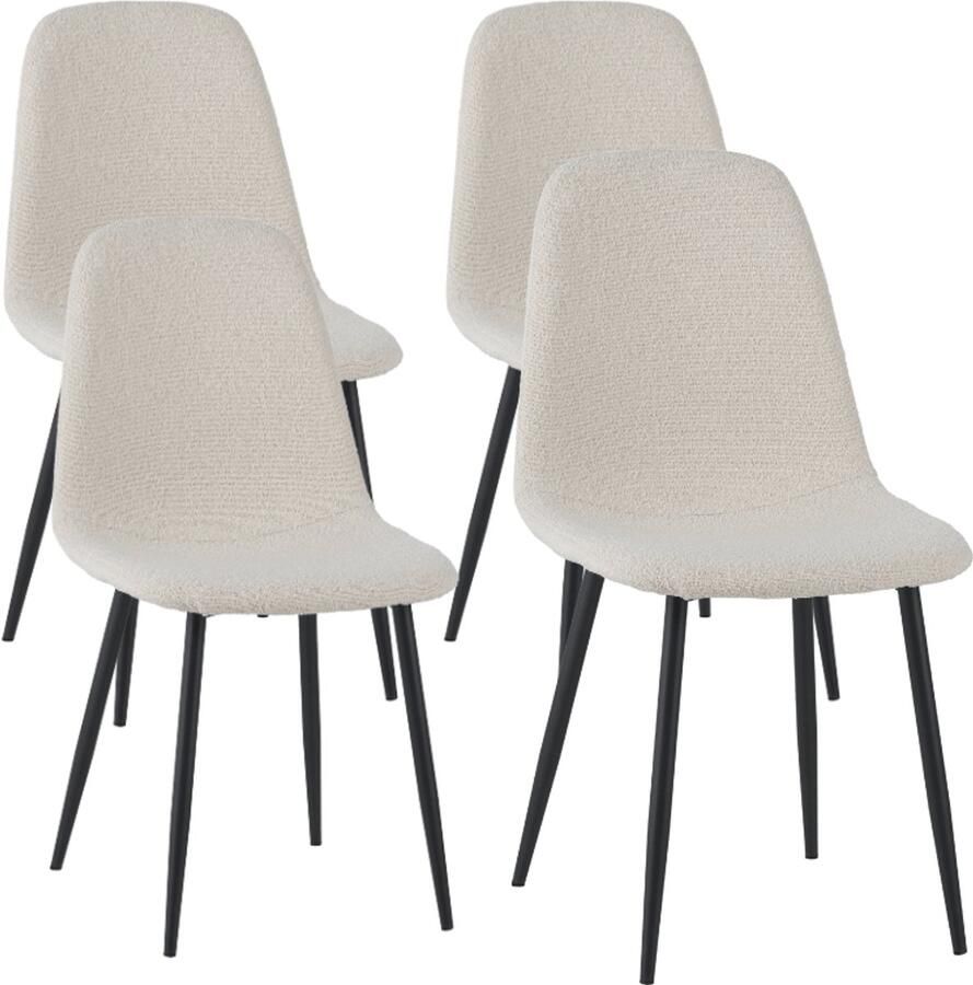 Dimehouse DH Interior Set van 4 Scandinavische Eetkamerstoelen Crème Bouclé Stof Swift Zonder Armleuningen Stof Scandinavisch & Basic - Foto 2