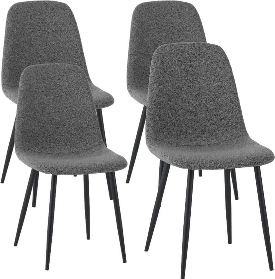 Dimehouse DH Interior Set van 4 Scandinavische Eetkamerstoelen Grijs Bouclé Stof Swift Zonder Armleuningen Stof Scandinavisch & Basic - Foto 2