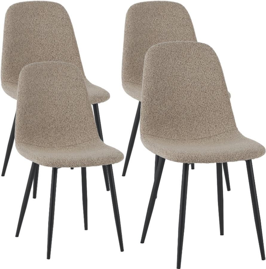 Dimehouse DH Interior Set van 4 Scandinavische Eetkamerstoelen Latte Bouclé Stof Swift Zonder Armleuningen Stof Scandinavisch & Basic - Foto 2