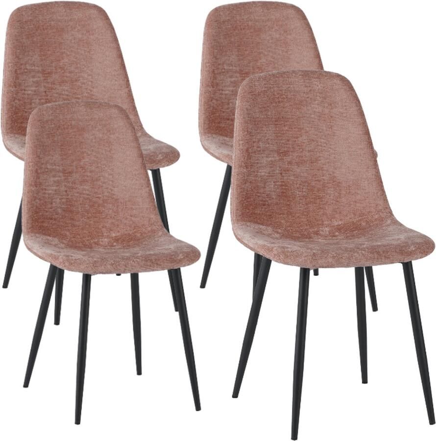 Dimehouse DH Interior Set van 4 Scandinavische Eetkamerstoelen Oud Roze Chenille Stof Swift Zonder Armleuningen Chenille Scandinavisch & Basic - Foto 2