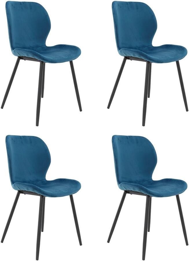 Dimehouse DH Interior Set van 4 eetkamerstoelen Argo Velours blauw Velours blauw Industrieel