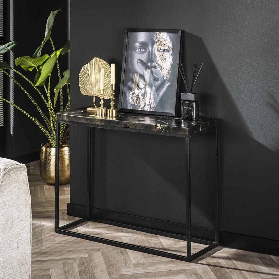 Dimehouse DH Interior Sidetable Zwart Goud Teakhout Minette 100x35x75 cm 100 x 35 x 75 cm Hout Industrieel Rechthoek - Foto 2