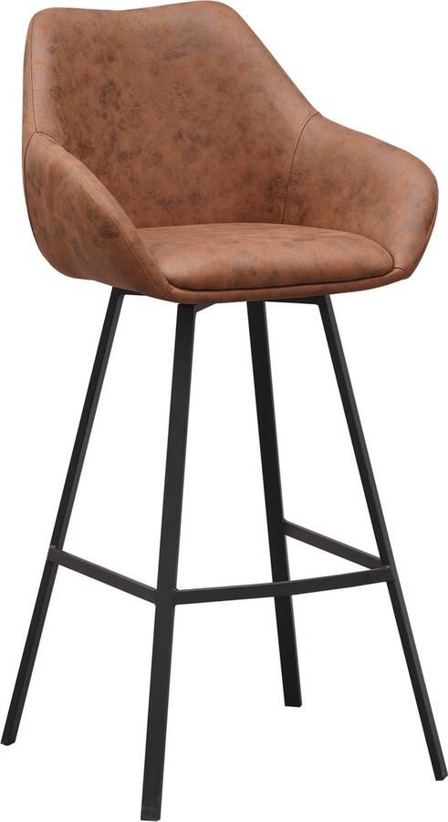 Dimehouse Draaibare Barkruk Cognac Ecoleder Elise Met Armleuning Zithoogte 79 cm Geschikt voor Bartafels of Hoge Keukenbarren