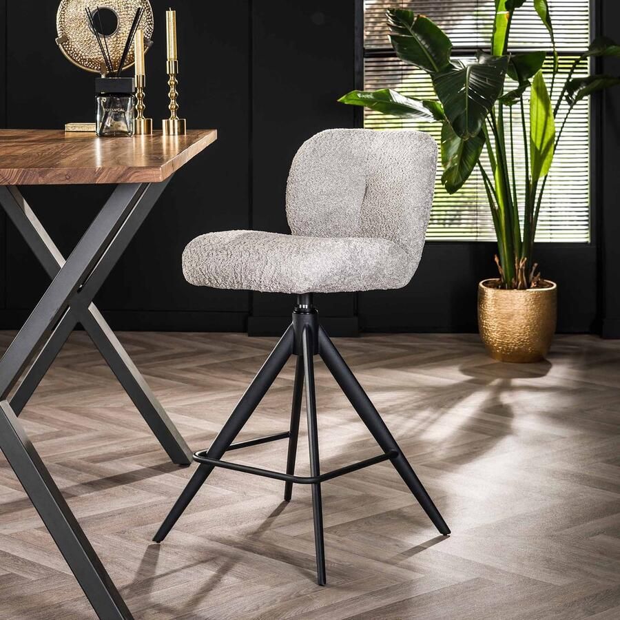 Dimehouse Draaibare barkruk Lava bouclé set van 2 Zilver