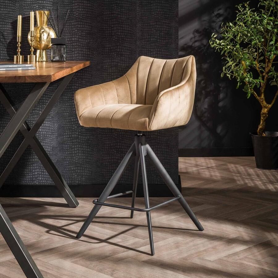 Dimehouse Draaibare barkruk Mirthe velvet set van 2 Beige