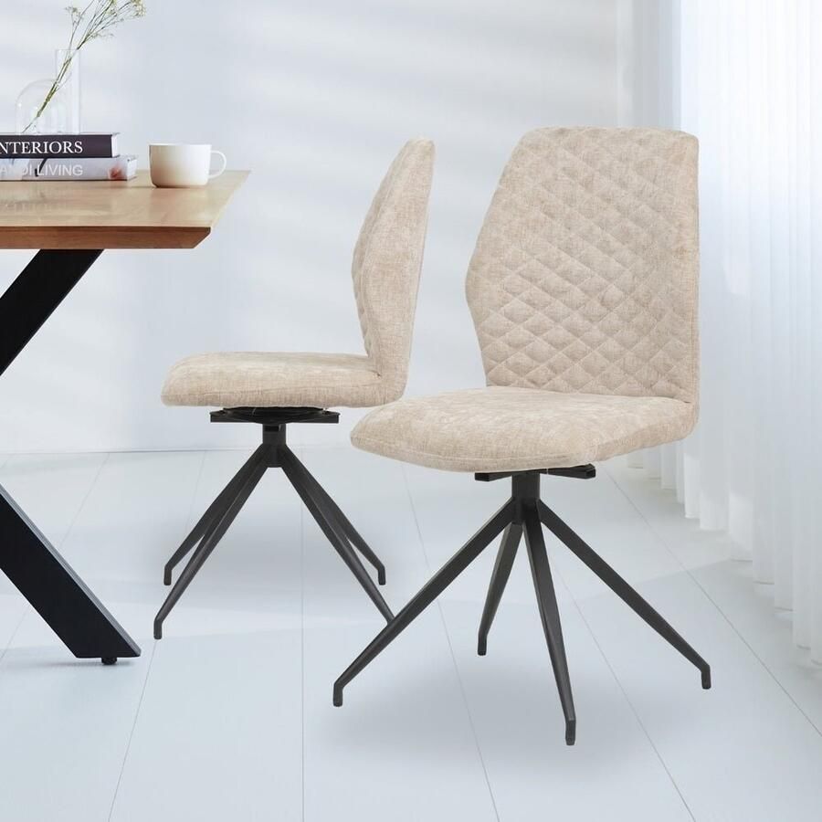 Dimehouse Draaibare eetkamerstoel Charly chenille beige Stof Scandinavisch Industrieel