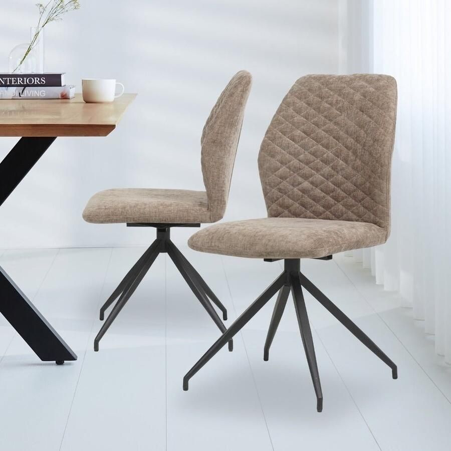 Dimehouse Draaibare eetkamerstoel Charly chenille taupe Stof Scandinavisch Industrieel