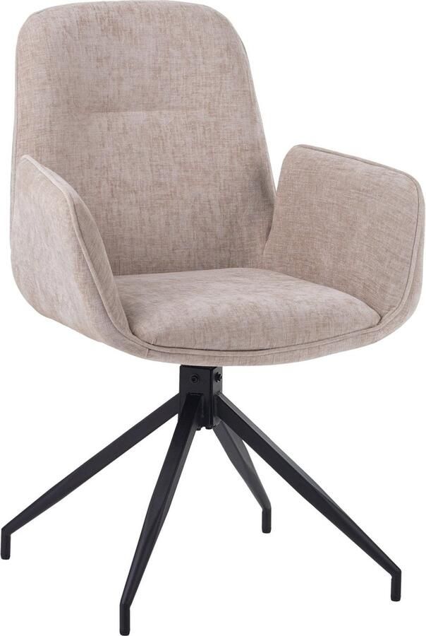 Dimehouse Draaibare Eetkamerstoel Nela Chenille Beige Met Armleuningen Stof Industrieel