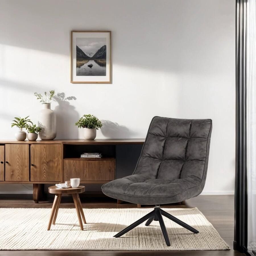 Dimehouse Draaifauteuil Yuki Antraciet Eco-leer 360° Draaibaar Leer Industrieel