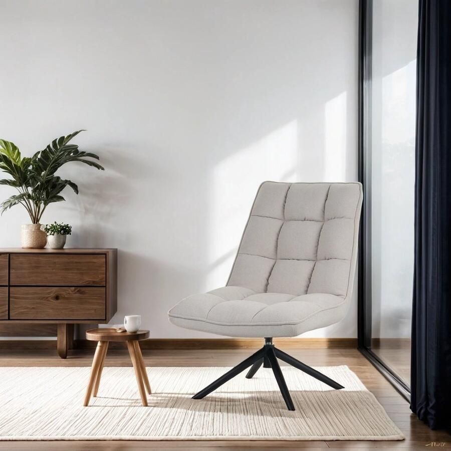 Dimehouse Draaifauteuil Yuki Beige Bouclé 360° Draaibaar Stof Industrieel