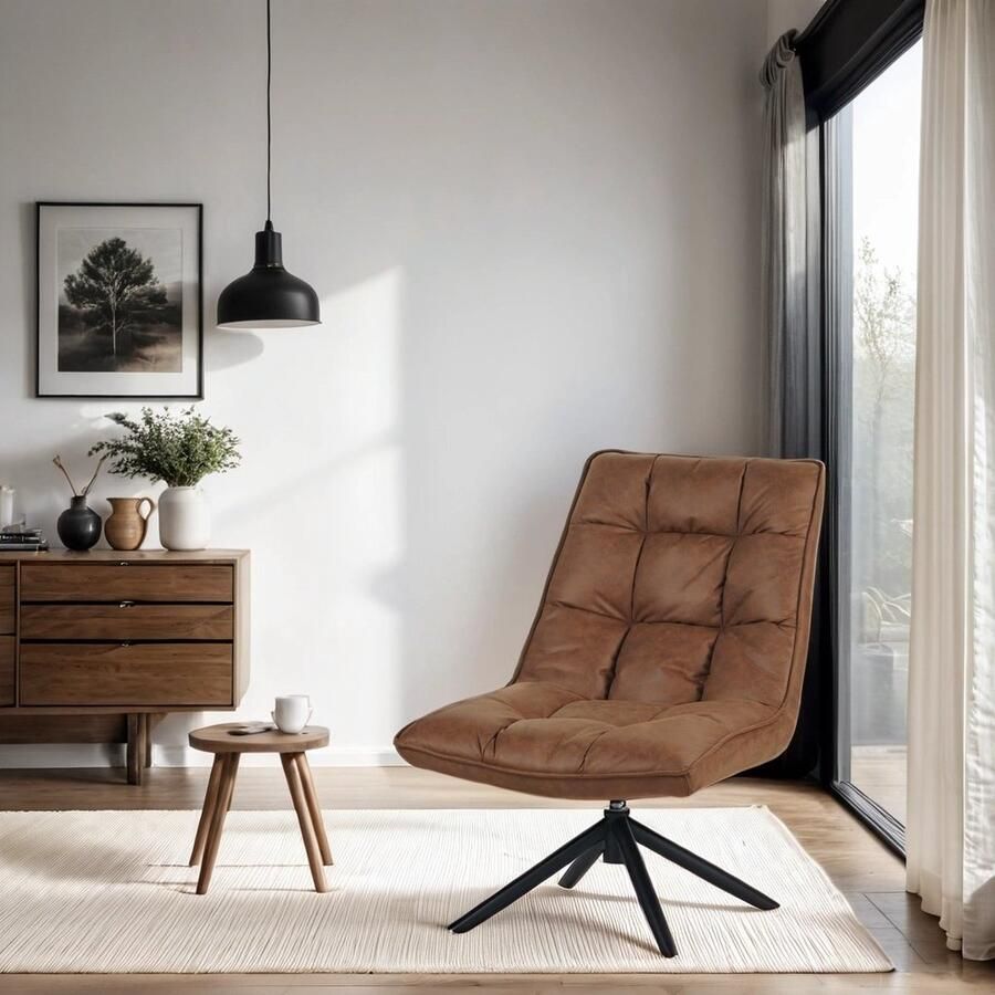 Dimehouse Draaifauteuil Yuki Cognac Eco-leer 360° Draaibaar Leer Industrieel