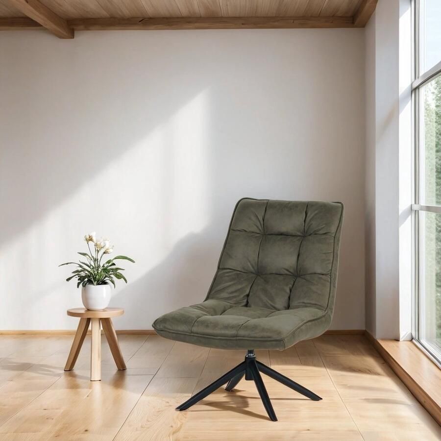 Dimehouse Draaifauteuil Yuki Groen Eco-leer 360° Draaibaar Leer Industrieel