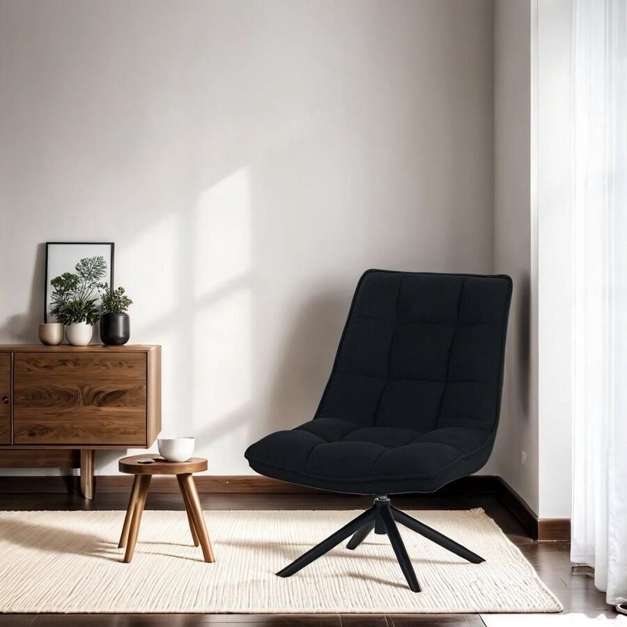 Dimehouse Draaifauteuil Yuki Zwart Bouclé 360° Draaibaar Stof Industrieel