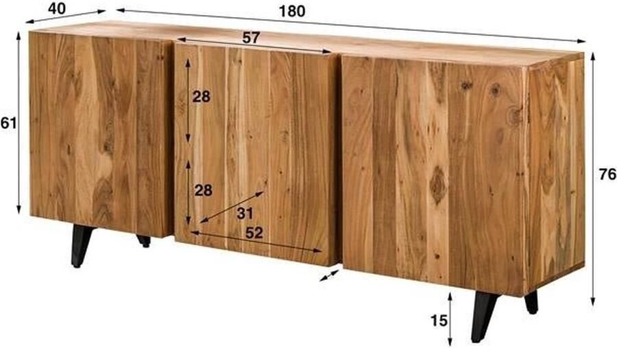 Dimehouse Dressoir Maddi 3-deurs Acaciahout 180x40x76 cm